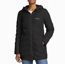 Eddie Bauer Womens EB650 Down Lightweight Chevron Puff Jacket Packable Black M